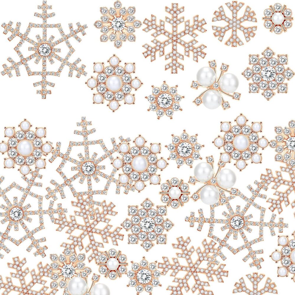 3473 45 Pieces Pearl Rhinestone Buttons Faux Pearl Embellishments Snowflake